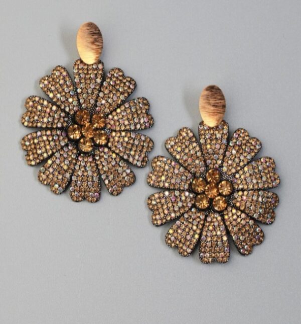 grote oorbellen, bloem, statement, sieraden, hippe, leuke, mooie, bruin