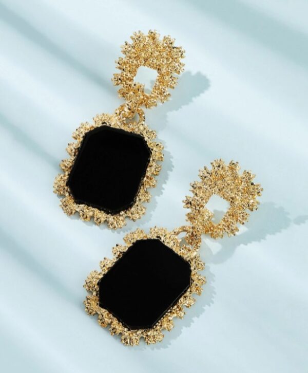 grote oorbellen, goud, zwart, steen, statement, sieraden, dames, leuke, mooie
