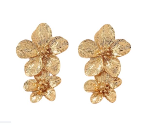 Grote Oorbellen, bloemen, dubbel, goud