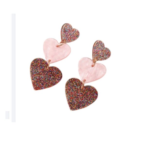 Lange Oorbellen, Hartjes ,Glitter, roze, sieraden, accessoires, vrouw, leuke, hippe, mooie