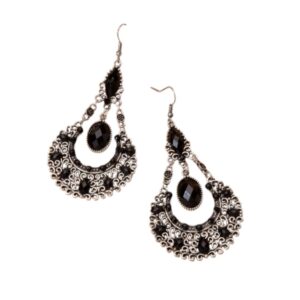 Oorbellen Hanger, Zwart, Zilver, Steentjes, sieraden, dames, accessoires, hippe, leuke