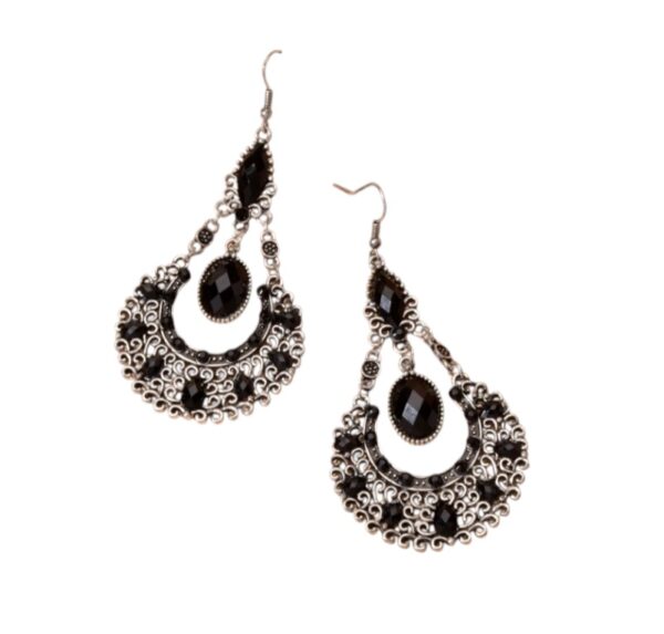 Oorbellen Hanger, Zwart, Zilver, Steentjes, sieraden, dames, accessoires, hippe, leuke