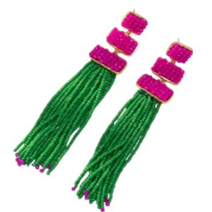 Statement Oorbellen, Groen, dames, sieraden, vrouw, kralen, Roze