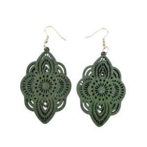 Statement Oorbellen, Hout, Groen, dames, vrouw, sieraden