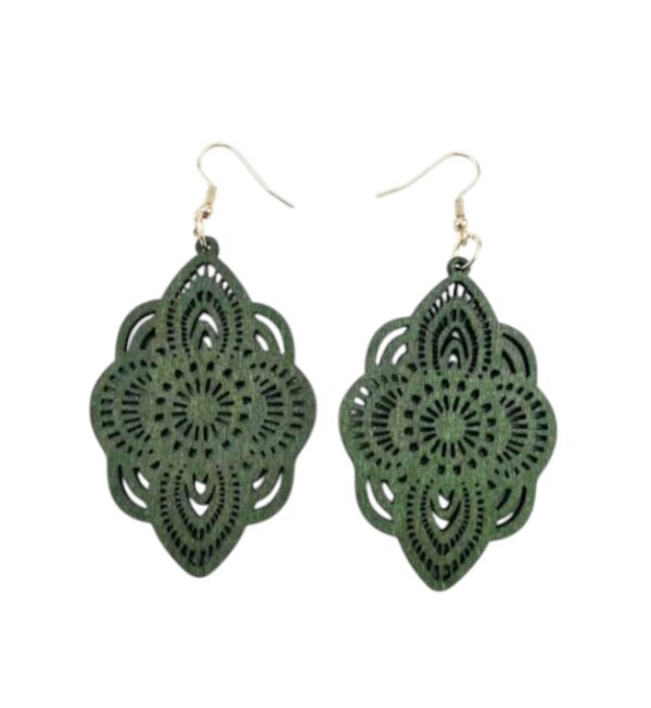 Statement Oorbellen, Hout, Groen, dames, vrouw, sieraden