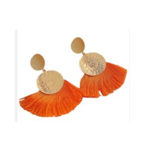 Statement Oorbellen, Oranje, Kwast, sieraden, dames, vrouw, zomer, feest